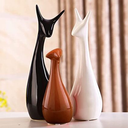 ARTISANS ALLEY Home Decor Lucky Deer Statue Family Ceramic Figures - (Set of 3, Black,Brown,White)