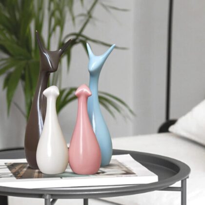 ARTISANS ALLEY Beautiful Home Decor Lucky Deer Statue Family Ceramic Statues - (Set of 4)
