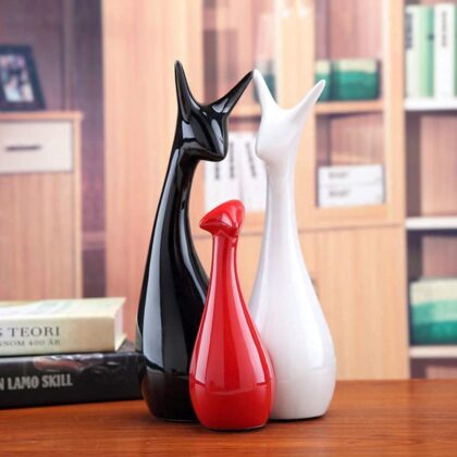 Artisans Alley Deer Family Showpieces | Decorative Item for Home Living Room | Antique Artpiece for TV Unit Centre Table | Gift for House Warming | Ceramic Figurine (Black White & Red)