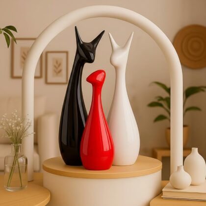 Artisans Alley Set of 3 Cute Deer Statue Ceramic Beautiful Lucky Red Black & White Deer Family Figurine Decorative Showpiece for Gifting Living Room House Warming Anniversary Birthday Office & Home Décor