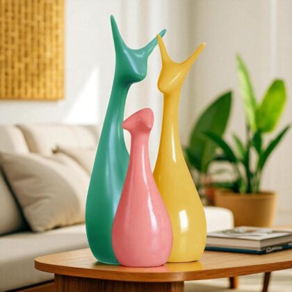 Artisans Alley Ceramic Lucky Deer Family Set of 3| Decorative Showpiece for Living Room TV Unit Centre Table Shelf | Housewarming Diwali Gift | Modern Home Decor (Green,Yellow,Pink)