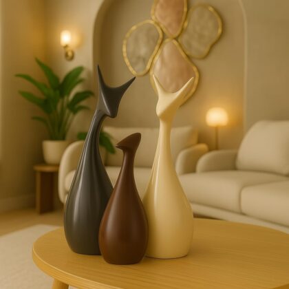 Artisans Alley Deer Family Statue Set of 3 | Matte Black, Cream, & Brown Abstract Animal Sculpture | Minimalist Home Decor Showpiece for Living Room, Shelf, and Gifting